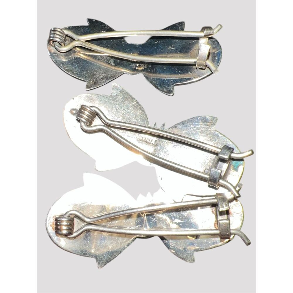 ☑️ Vintage Taxco Mexico Alpaca Silver Abalone Butterfly Barrettes Set of 3 - Picture 6 of 7